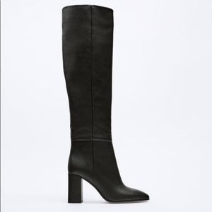 Zara Heeled Leather Knee High Boots